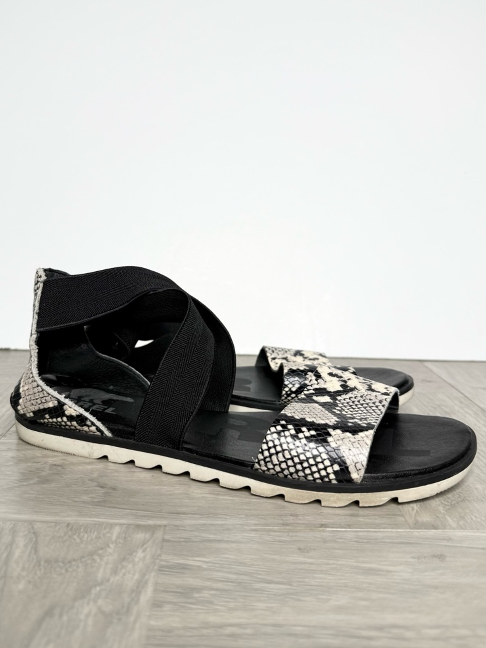 Sorel Ella II Snakeskin Black Sandal 7